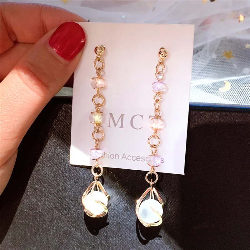 

Simple Minimalist New Fashion Long Dangling Earrings Gift Korean Style Temperament Crystal Earrings For Wedding Party Brincos