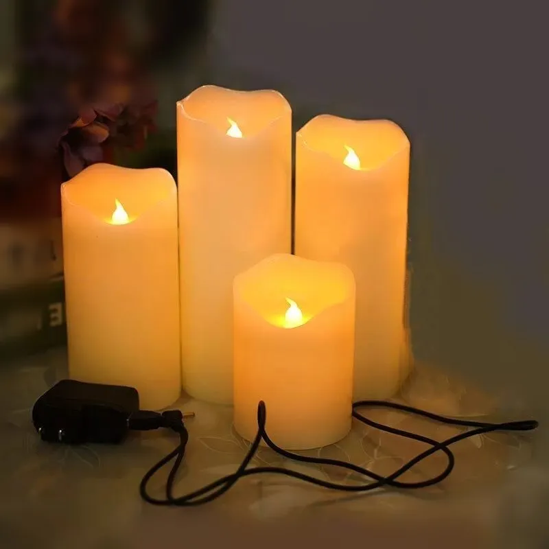 Набор из 4 перезаряжаемых USB Powerd led столба парафиновые свечи волнистые края 7 5 см