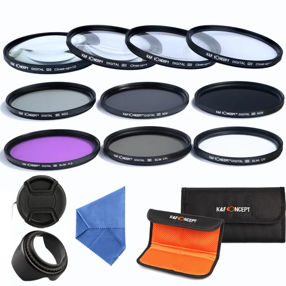 K&F CONCEPT 58mm Camera Lens Filter Kit 10pcs Close up+1+2+4+10 UV CPL