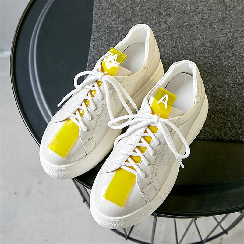 FEDONAS Women Patent Leather Platforms Flats New Spring Autumn Shoes Woman Fashion Round Toe Lace Up Casual Female Sneakers