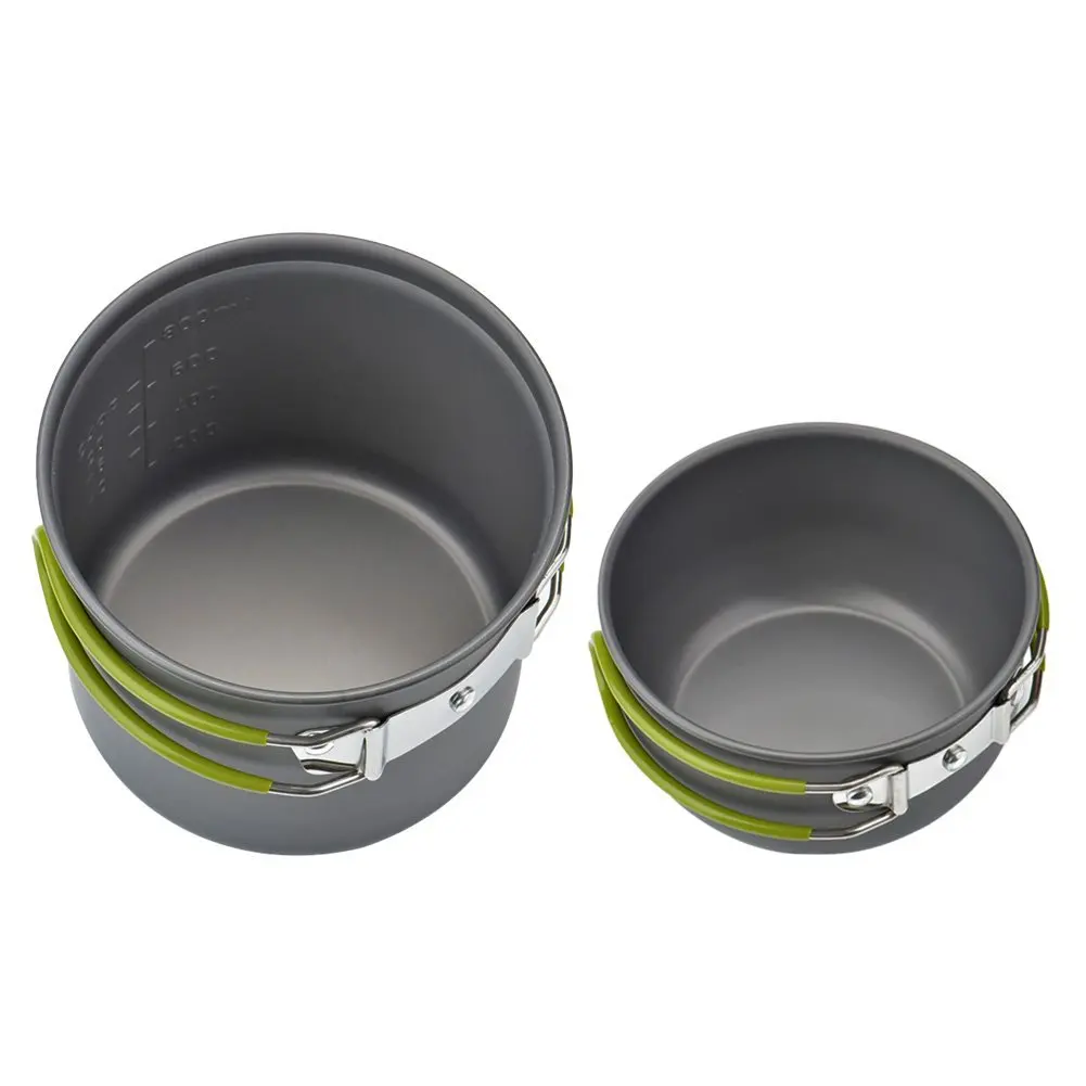 Jezebel 1-2persons Camping Cookware 2 piezas utensilios acampar al aire libre ollas y sartenes conjunto tazones Picnic mochilero vajilla