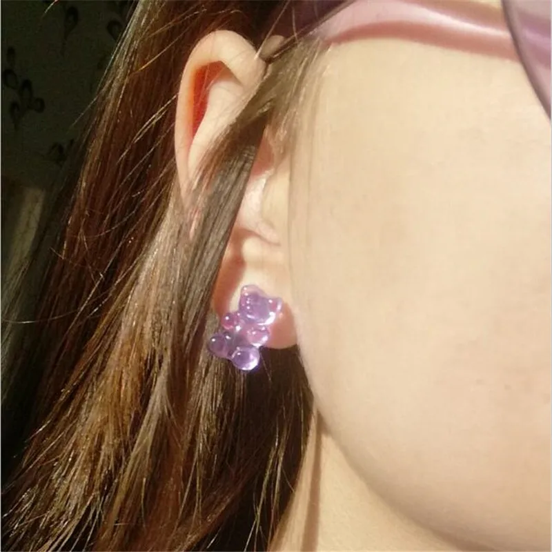 Женские серьги гвоздики с медведем Разноцветные животными 1 7*1