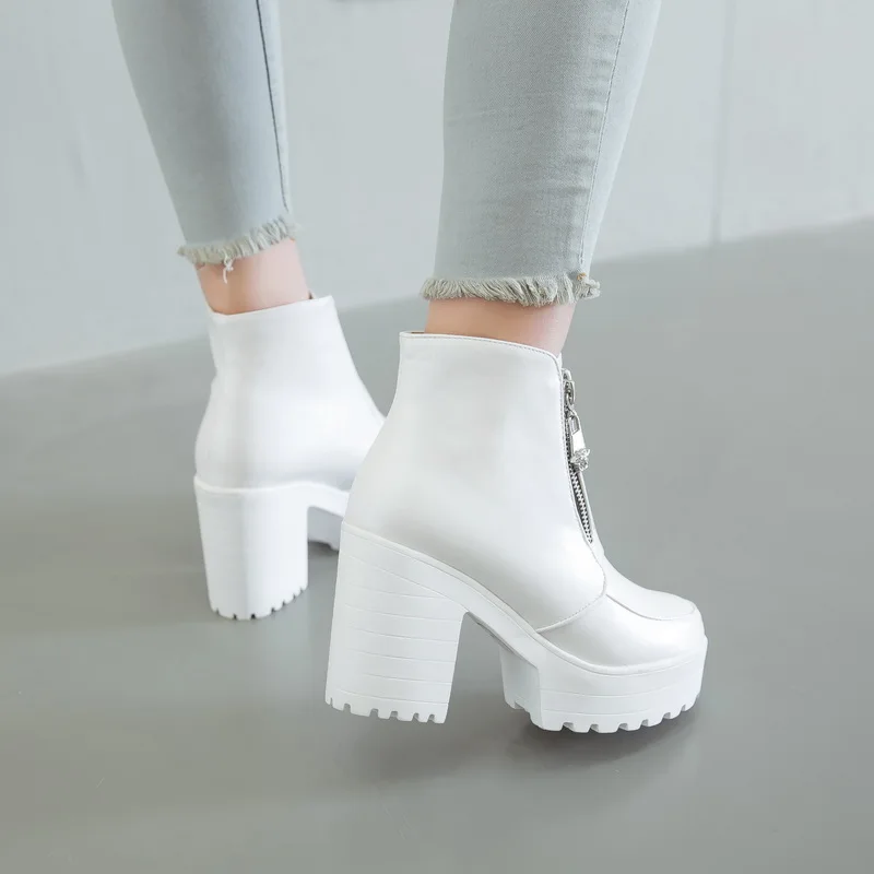Negro Blanco plataforma botines de Mujer Zapatos de tacón alto botas damas  Zip Otoño e Invierno zapatos de mujer botas Zapatos 2019 Dropshipping.  Exclusivo.|Botas hasta el tobillo| - AliExpress