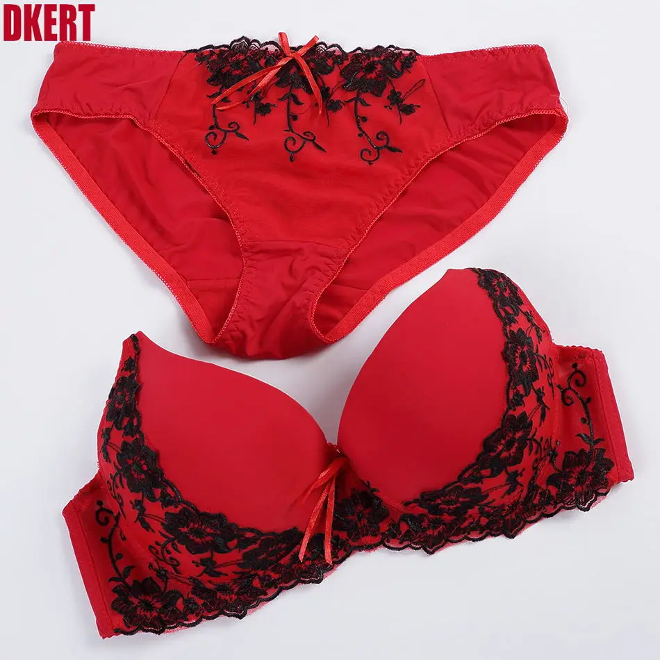 red underwear set DKERT BCD Cup Big Size New Good Quality Women Bra Set Push Up Lace Bra Brief Sets Sexy Brassiere Embroidered Underwear Set k5566 cotton bra and panty sets Bra & Brief Sets