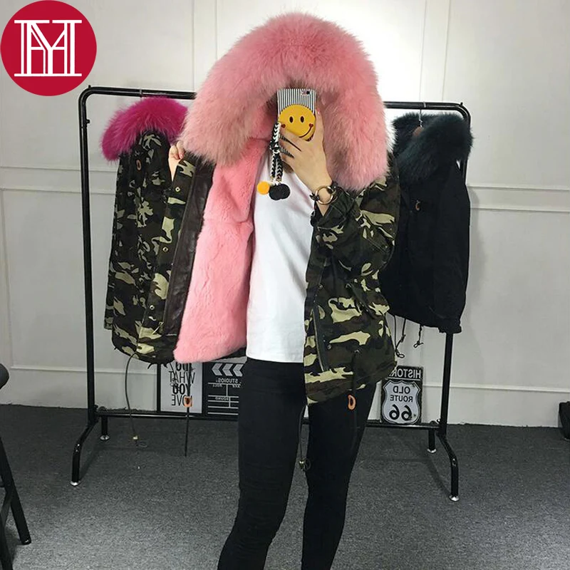 Manteau Lapin Green White Laveur D'hiver And Green White army grey blackish Doublée Réel 2017 Pink Avec black Naturel Parkas Col Veste De Raton Vêtements Pour New Rex Fourrure White Femmes dgxwdTvq1