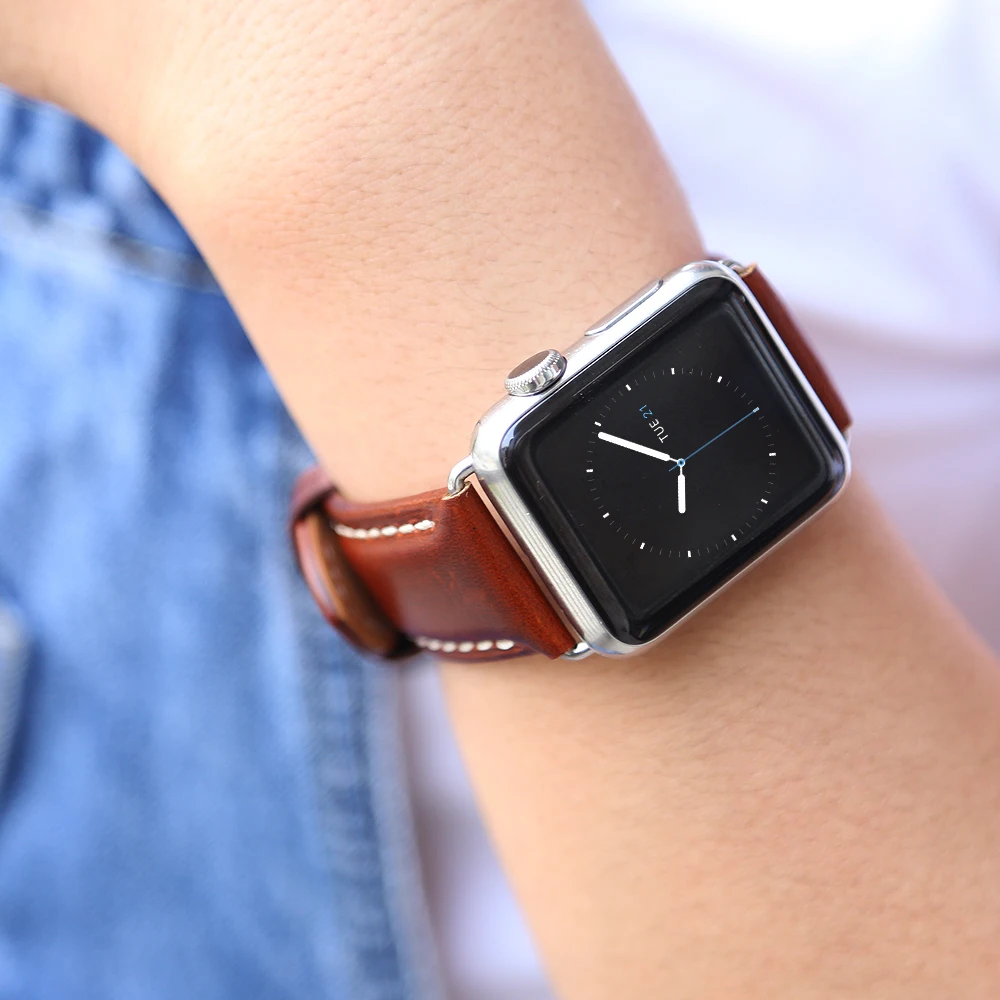 Ремешок для часов Apple Watch Band 42 мм черный браслет из натуральной кожи с пряжкой