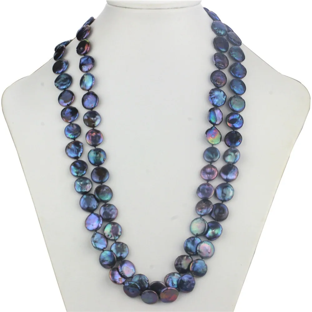 

SNH 12MM coin AA 100% cultured freshwater pearl necklace peacock color 48inches coin shape pearl necklace