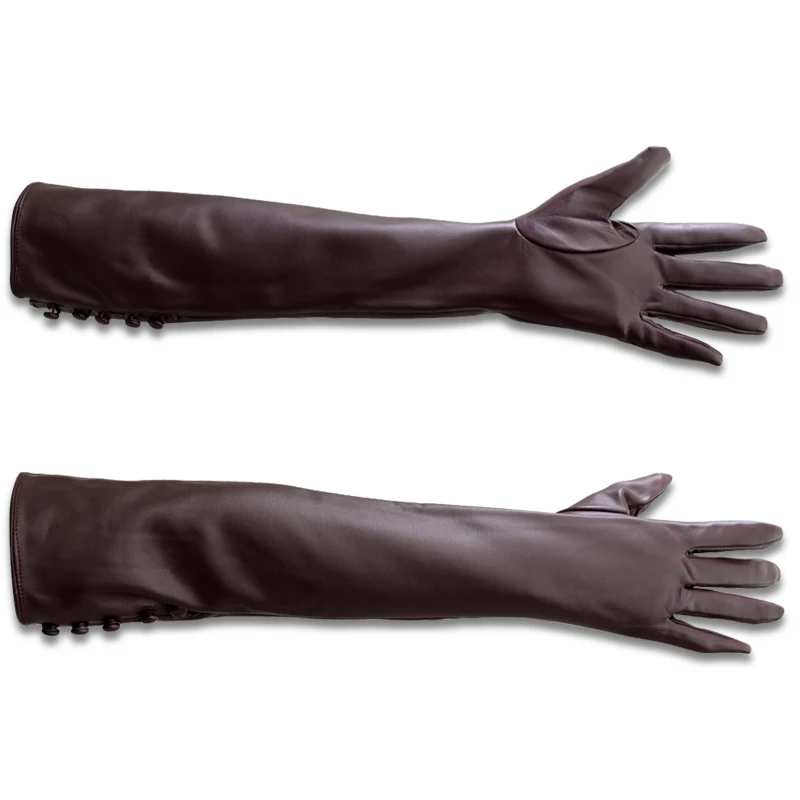Модные женские перчатки красивые женские кожаные перчатки длинные кожаные перчатки для женщин модные женские Варежки длинные перчатки - Цвет: Фиолетовый
