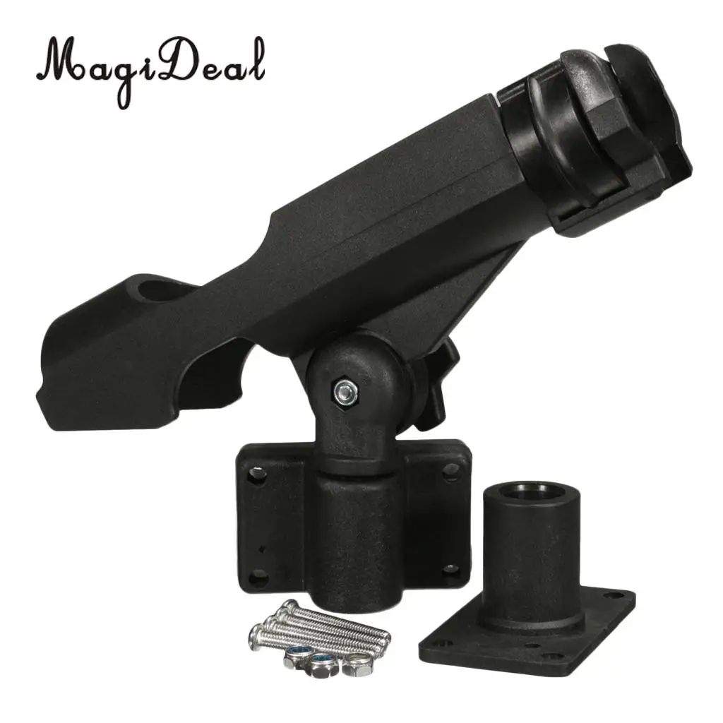 MagiDeal Top Quality 4Pcs Adjustable Side Rail Mount For Kayak Boat Fishing Pole Rod Holder Tackle Kit Fishing Accessory Black