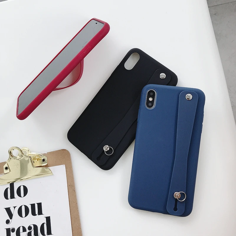 Силиконовый чехол для телефона с ремешком на запястье для iphone XR X XS Max 6 6S 7 8 Plus, мягкий ТПУ простой ремешок на руку, простой чехол с подставкой