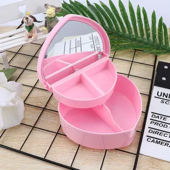 

Multifunction Desktop Jewelry Box Love Heart Shape Case with Mirror Candy Sundries Makeup Storage Box Children Kids Gift Decor