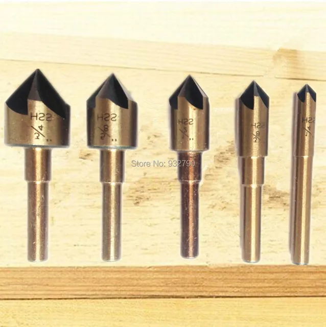 5pcs Industrial Countersink Drill Bit Set Hss 5 Flute 82 Degree Angle
