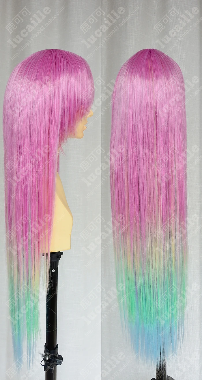  Anime No Game No Life Jibril Cosplay Wig Long Rainbow Gradient Heat Resistant Synthetic Hair Wigs +
