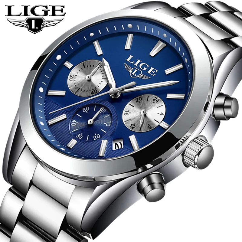 

LIGE Fashion Mens Watches Top Brand Luxury Casual Sport Quartz Watch Men Full Steel Business Waterproof Watch Relogio Masculino