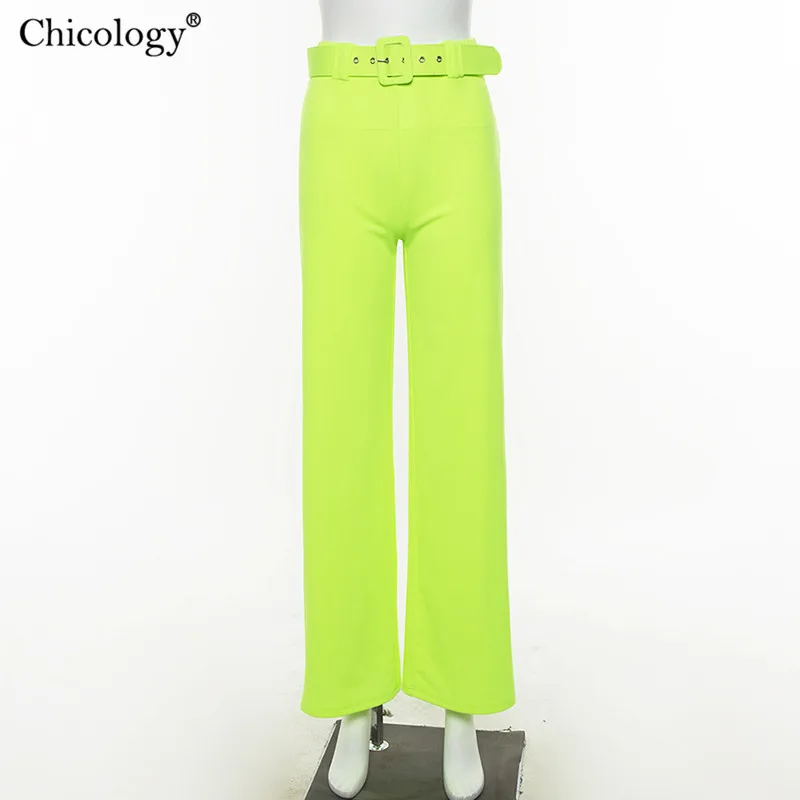 Chicology wide leg belt buckle pants high waist fashion bottom summer female sexy women streetwear trousers lady clothing