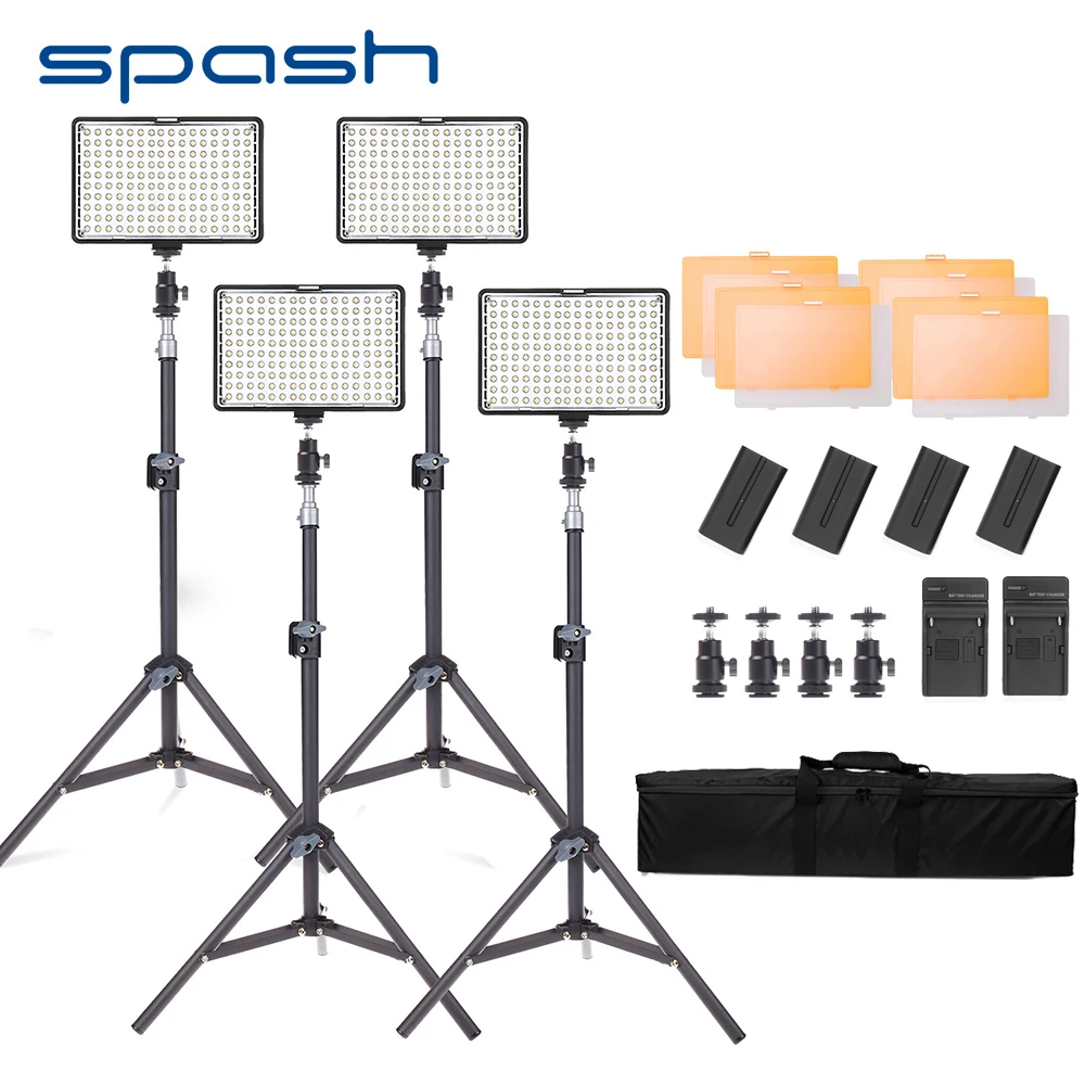 

spash TL-160S 4 Sets LED Video Light Photo Studio Lamp 3200K/5600K CRI85 Light for Video Photographic Lighting with Stand Tripod