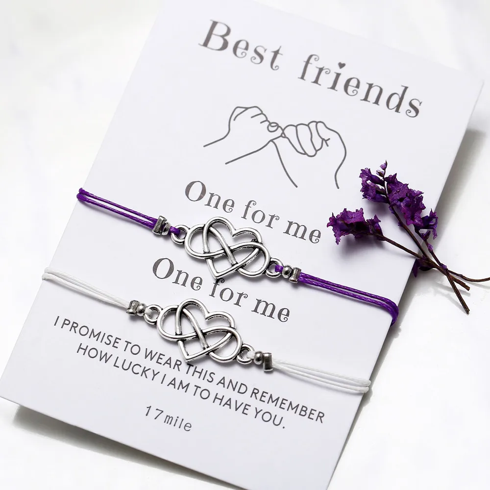 

2pc Vintage Simple Heart Infinity Friendship Bracelets Set Dainty Geometric Knot Bracelet Set Best Friend Gifts Bracelet Jewelry