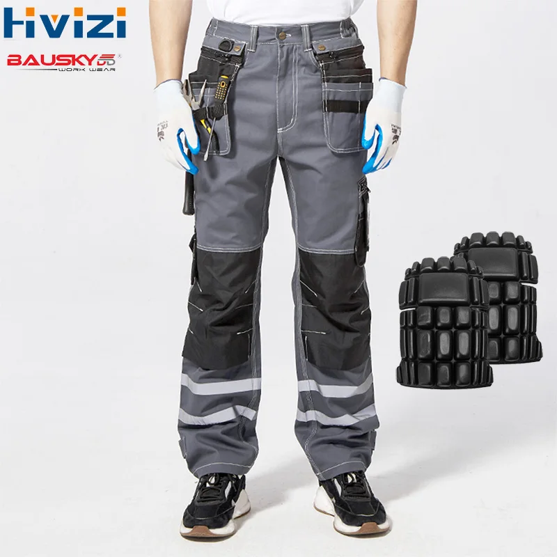 

High Visibility Reflective Trouser Spring Summer Cargo Pants Male Multi Pocket Cotton Wear-resistant Pants Overalls Pants B114