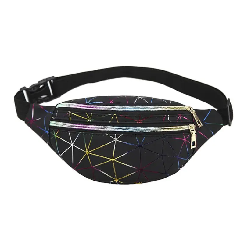 

Holographic Waist Bags Women Fanny Pack Female Belt Bag Geometric Packs Patchwork Chest Phone Pouch