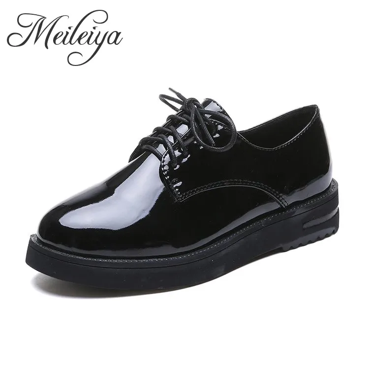 

Women's Patent Leather Wingtip Lace-Up British Style Low Top Brogue Shoes Flat Platform Classic Oxfords for Ladies