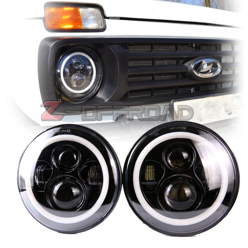 

For lada niva 4x4 headlights 7inch led headlamp with amber turn signal lamp car led projector light head light for land rover