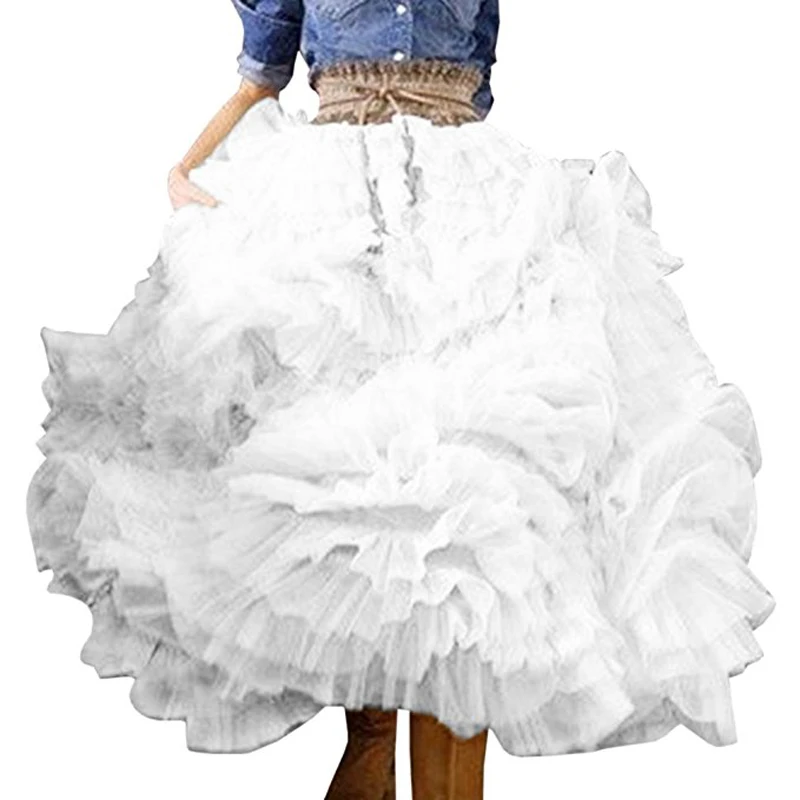 Women's Tea Length Ball Gown Tulle Organza Pleated Tiered Ruffles Skirt