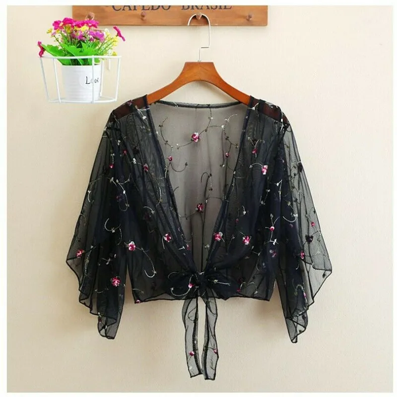 

Women Cardigan Sheer Mesh Tops Breathable Summer Thin Coat Loose Lace T-shirt Ladies' New Sexy See-through Fashion T Shirts Hot