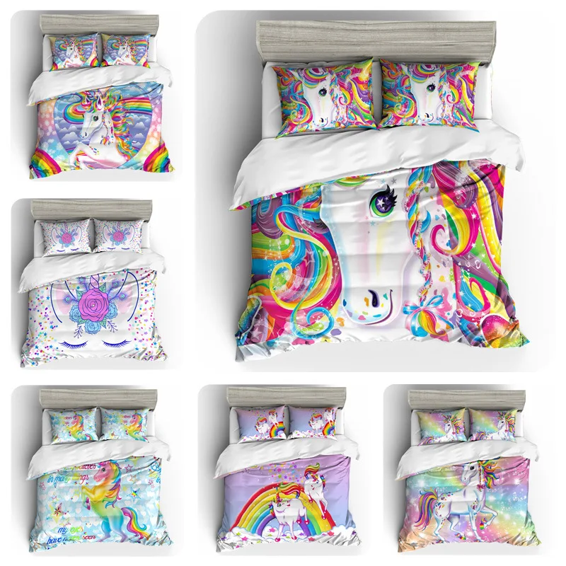

Rainbow unicorn Digital print Bedding Set Quilt Cover Design Bed Set Bohemian a Mini Van Bedclothes 4pcs BE1230
