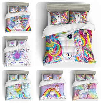 

Rainbow unicorn Digital print Bedding Set Quilt Cover Design Bed Set Bohemian a Mini Van Bedclothes 4pcs BE1230