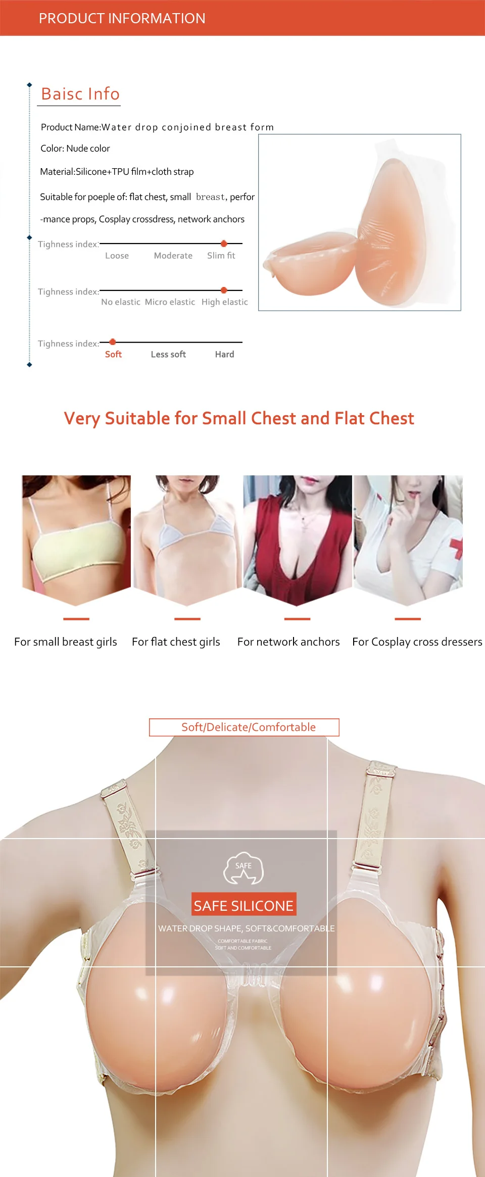 Komaynaly Women Silicone Breast Form Deep Concave Bottom Fake Boobs Breast for Crossdreser Transgender Cosplay Breast Enhancers (3)