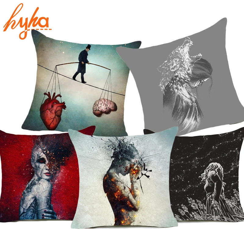 

Hyha Heart and Brain are Balanced Polyester Cushion Cover Broken Woman Looking 45*45cm Abstract Home Decorative Pillows Cover
