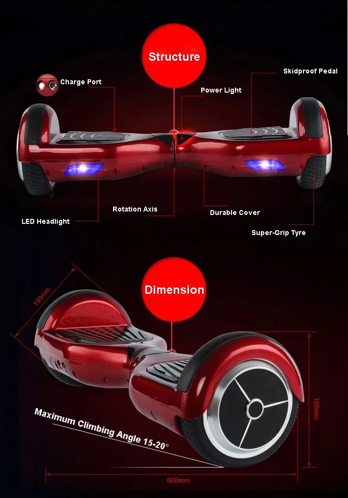 Ховерборд 6,5 Дюймов Электрический скутер Bluetooth за бортом умный баланс два колеса самобалансирующийся скутер скейтборд светодиодный свет