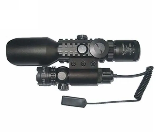 

3-10X42 + M9A Tactical Rifle Scope Airsoft Red Green Mil-Dot Reticle Military Air Gun Scope With Side Mounted Green Laser Sight