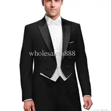 Индивидуальный дизайн черный смокинг с лацканами с острыми углами фрак лучшие мужские костюмы мужские свадебные вечерние костюмы на выпускной(пиджак+ брюки+ галстук+ жилет