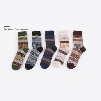 

Winter 2018 Fashion Thick thermal geometric stripe wool Casual Business socks Cute warm harajuku cotton sox Patterned Christmas