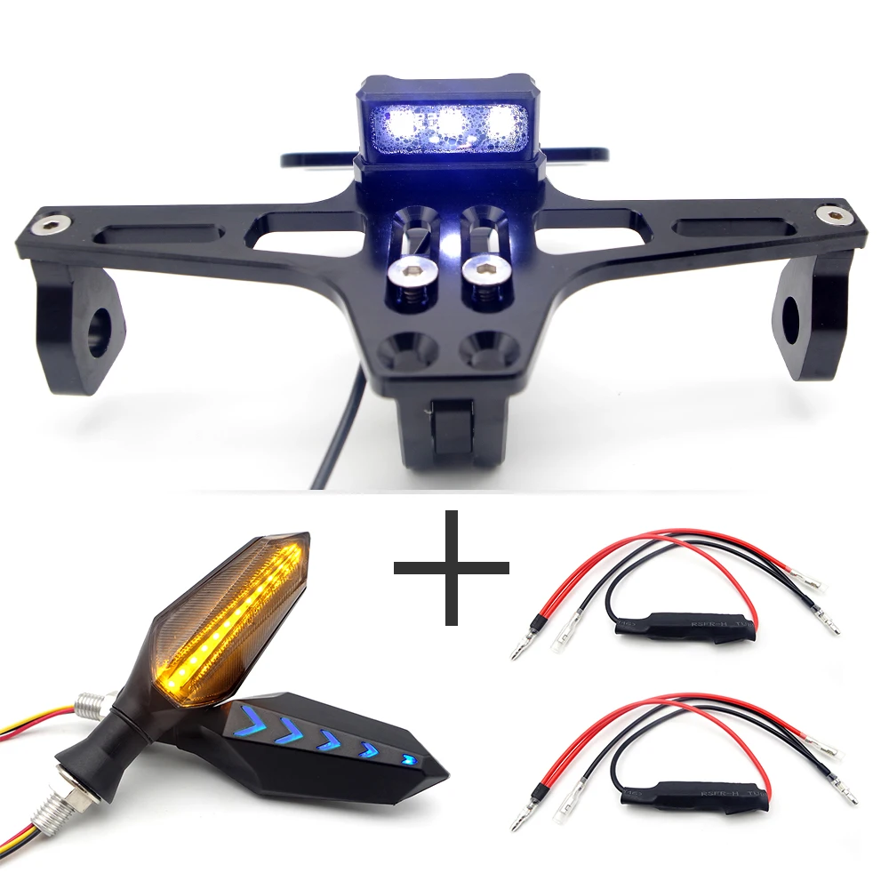 Мотоцикл светодиодный Кронштейн номерного знака держатель CNC регулируемый для yamaha yz 250 nmax fz 25 mt 03 xt mt 07 wr250f fz16 аксессуары - Цвет: Black 2 decoders