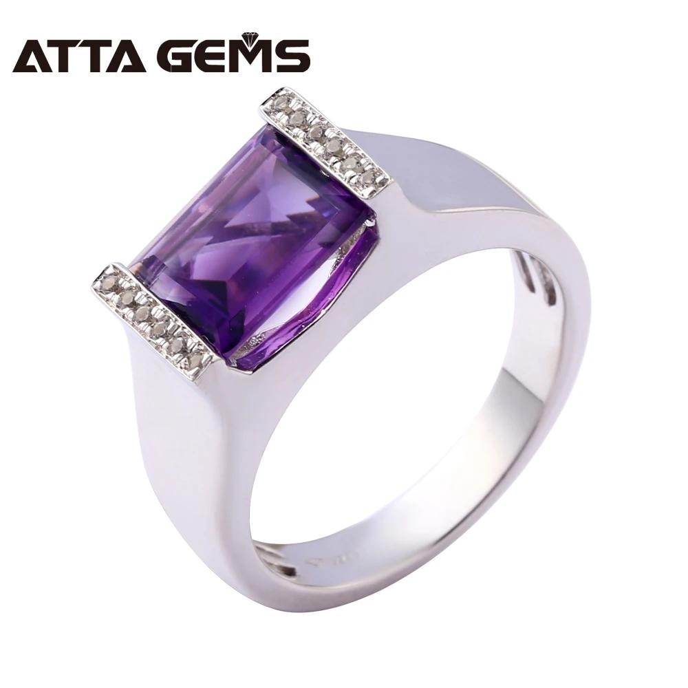 

Natural Amethyst Sterling Silver Rings Unisex Design 5.5 Carats Natural Crystal Amethyst Women and Men Jewelry for Engagement