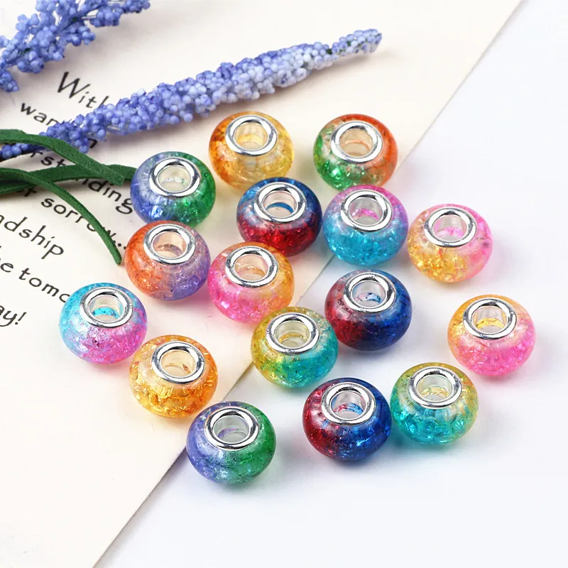 

100pcs/lot Mix Color DIY Round Loose Resin Acrylic Beads Charms Big Hole Available for European Jewelry Bracelet Bangle