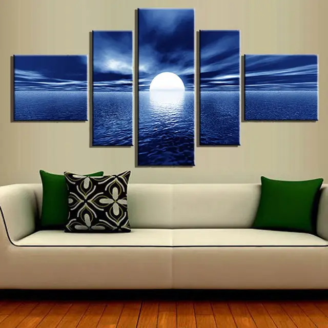 5 pieces landscape canvas painting blue sea buddha large canvas