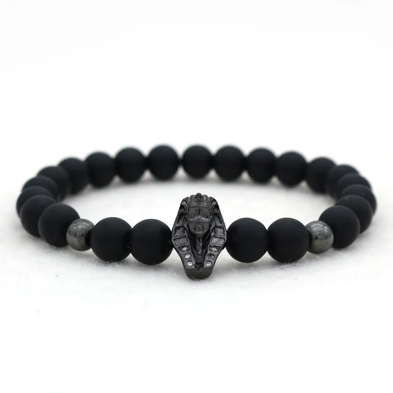 

Cute Bear Brand Charm Sphinx Bracelet Men Fashion 8mm Natural Frosted Matte Ston Beads Horus Sun God Faith Bracelet Men Jewelry
