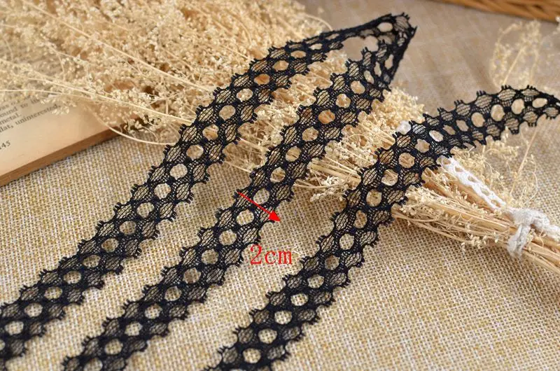 30 meter/lot 2cm 0.78" width black mesh fabric dress tapes lace trim