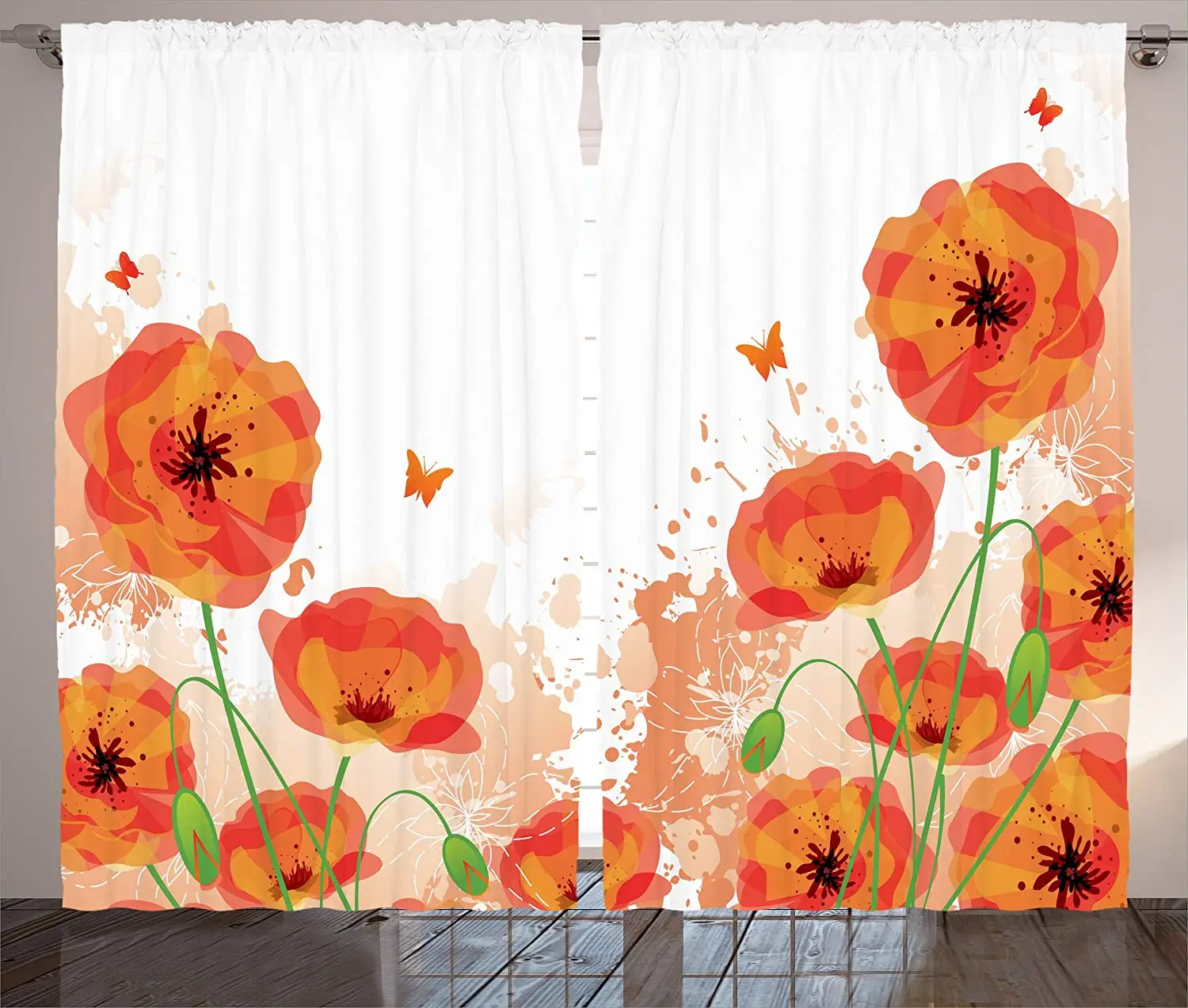 

Poppy Curtains Digital Watercolors Design of Poppy Authentic Classic Botany Bouquet Patterns Nouveau Living Room Bedroom Decor