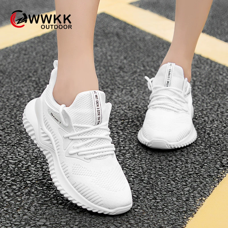 

WWKK Sneakers For Women Leisure Breathable Walking Training Mesh Shoes Woman Sports Lace Up Ladies Travel Shoes Sneakers 2019