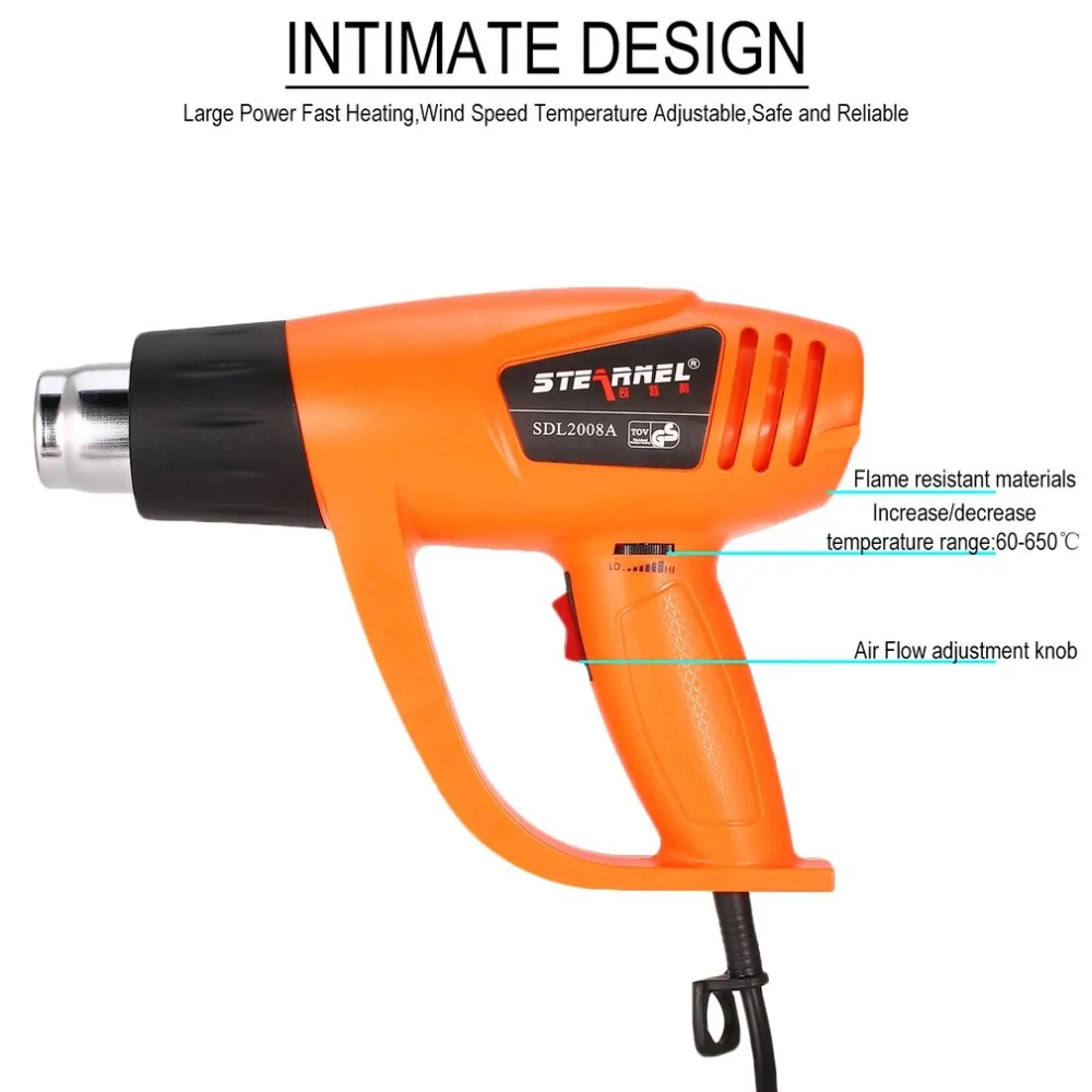 

SDL-2008A 2000W Electric Hot Air Heat Gun Temperature Adjustable Shrink Wrap Paint Stripper Dissolving DIY Tool Nozzle EU