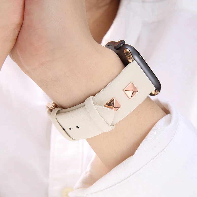 Кожаный ремешок для Apple watch band 4 3 44 мм 40 мм correa 42 мм 38 мм iwatch band заклепки наручные браслеты серии 3 2 Аксессуары для часов