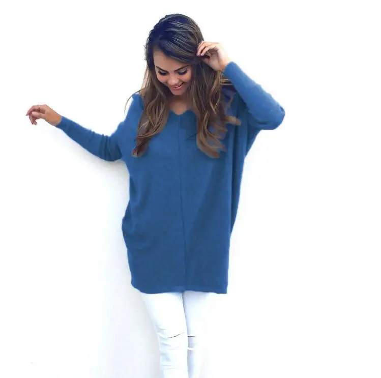 Women Dress Autumn Winter Sweater Women Round Neck Pullover Knit Sweater Large Size Loose Long Sleeves Women Sweater