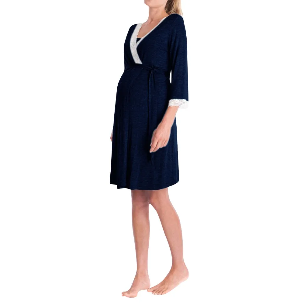 Новинка весны мода 2019 для беременных женщин сплошной цвет кружево Сращивание платья женщин летние средства ухода за кожей
