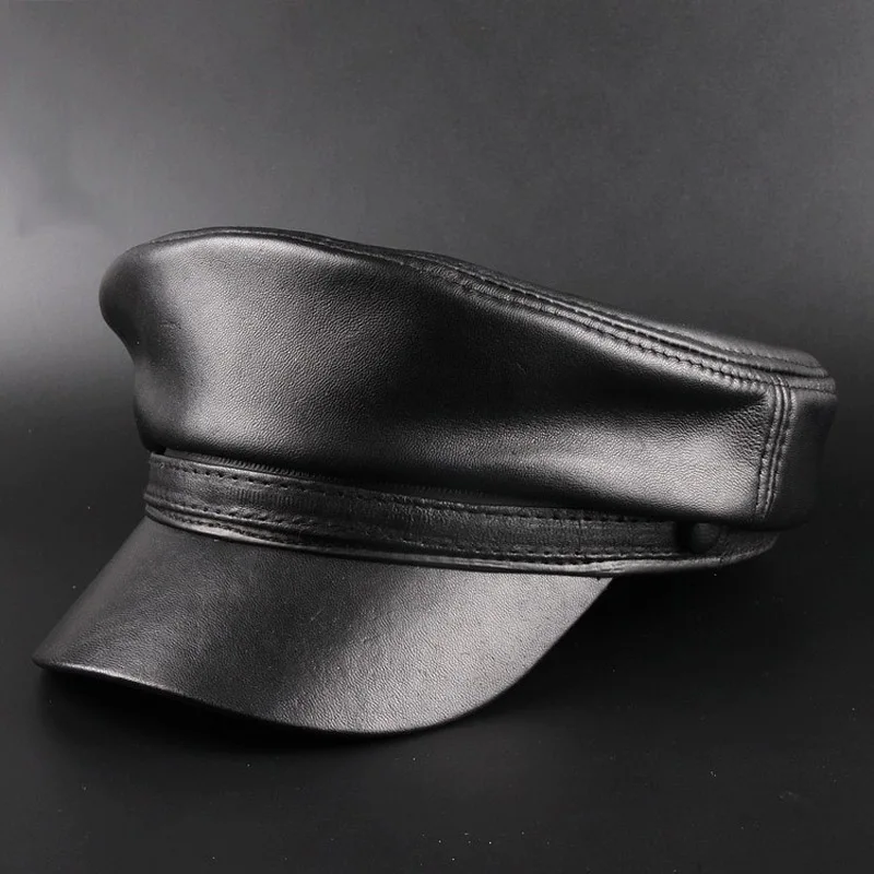 

Svadilfari New 2018 Spring Sheepskin Hats 100% Genuine Leather Casual Thermal Men Military Hat Short Brim Cadet Adult Cap Women