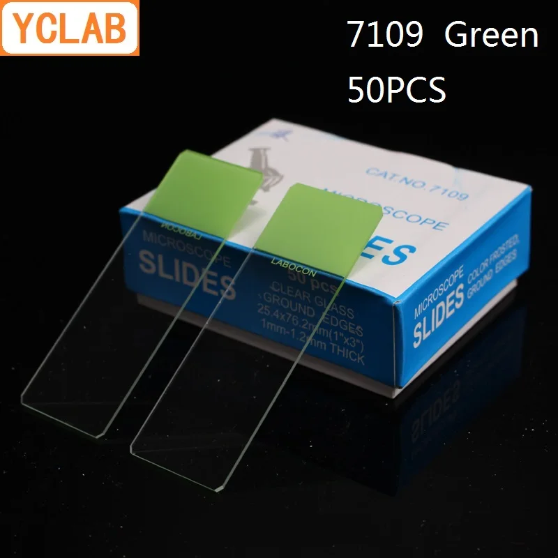 

YCLAB 50PCS 7109 Microscope Slides Green Clear Glass Ground Edges Medical Laboratory Equipment