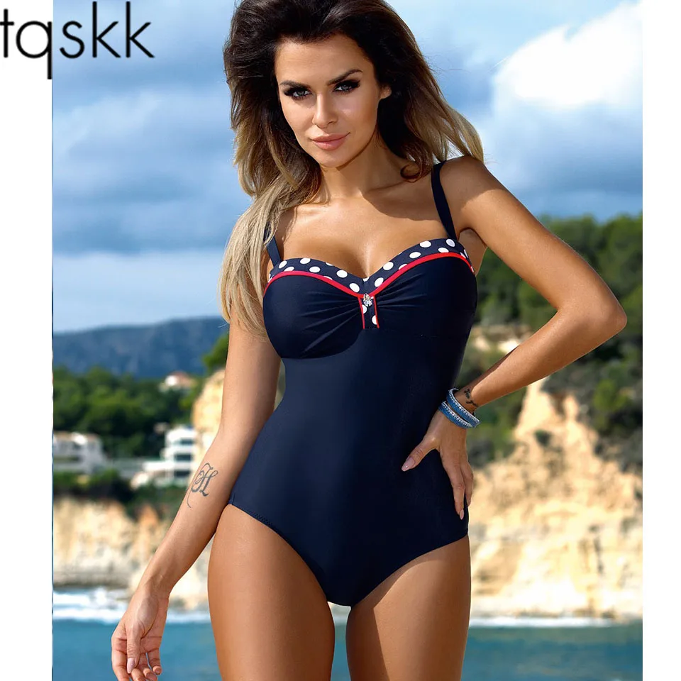 Billige TQSKK Badeanzug 2019 Neue Bademode Frauen Retro Gestreiften Weiblichen Badeanzug Sexy Sommer Dot Strand Tragen Badeanzug Monokini